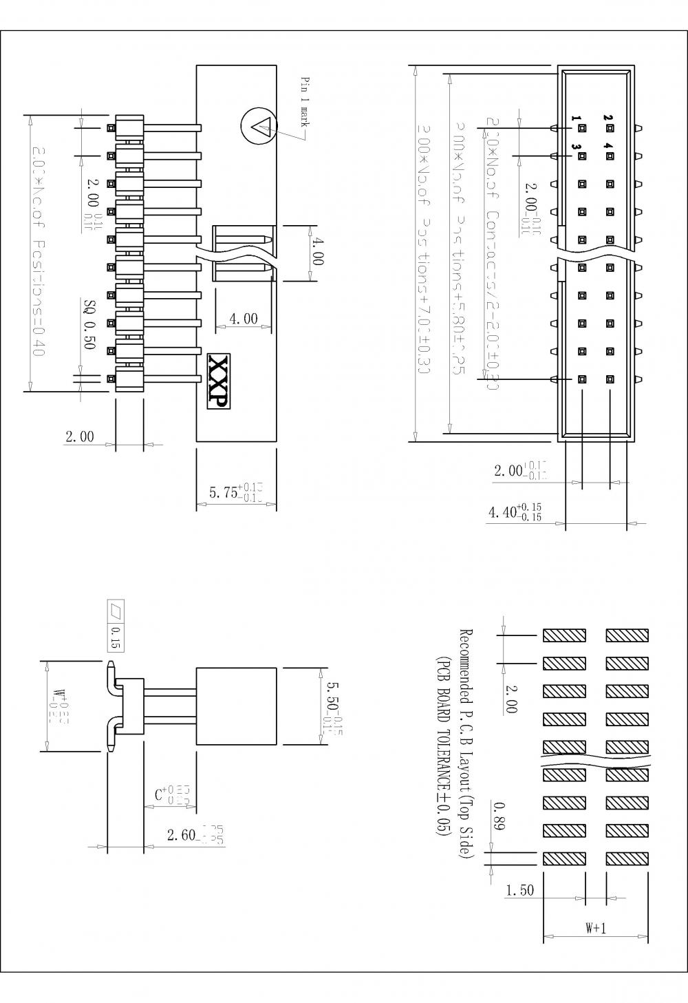 En-tête de boîte de tangage de 2,00 mm SMT vertical h = 5,75 Ajouter un boîtier