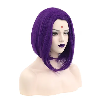Ainizi Purple Bob Middle Part Raven Cosplay Wig for Halloween