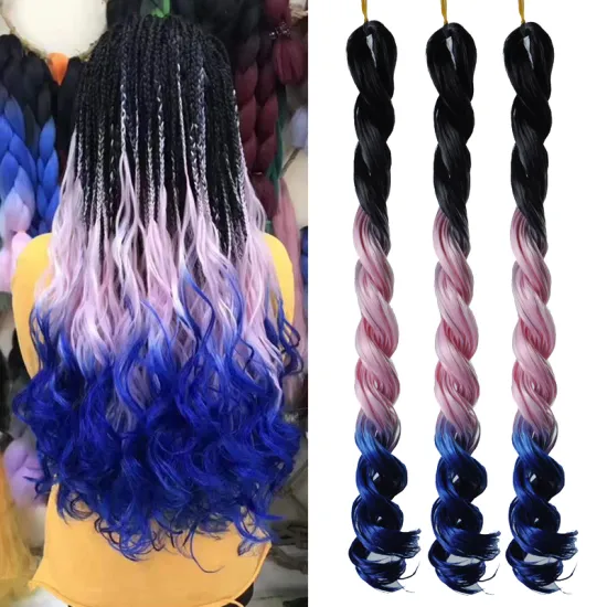 AliLeader 20 inch Synthetic Curly Hair Extension Ombre Deep Curly Sea Body Wavy Braiding Hair Spiral Curl Hair For African