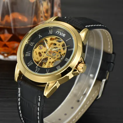Shenzhen Watch Factory Gold Skeleton Watch for Men