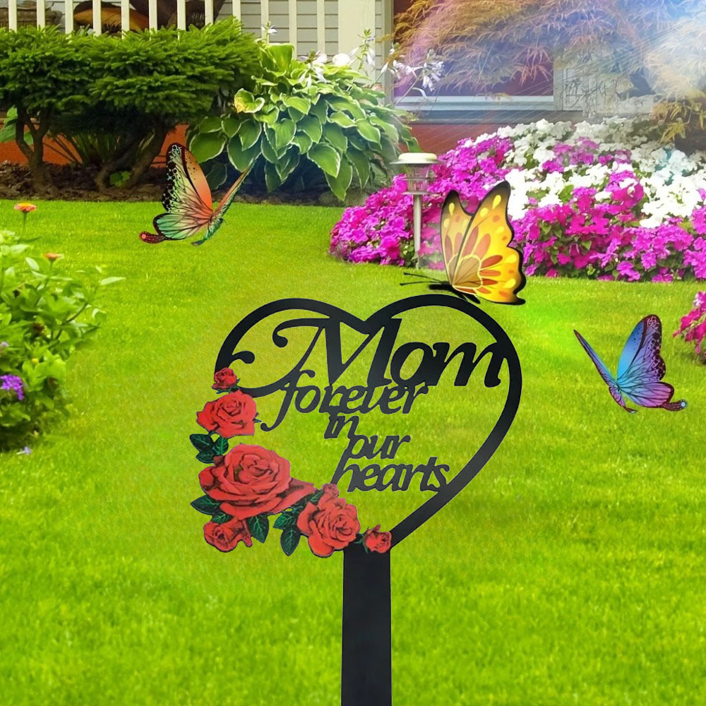Red Rose Heart Memorial Metal Garden Stake