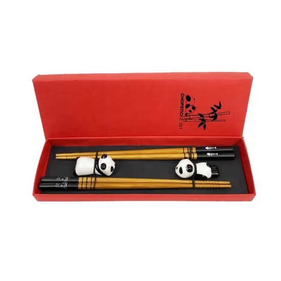 New Arrival: Panda Holder Bamboo Sushi Chopsticks with Cat and Fish Pattern Gift Set