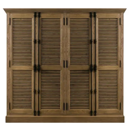 Natural Solid Wood Bedroom Furniture: Louver Type Wardrobe Closet