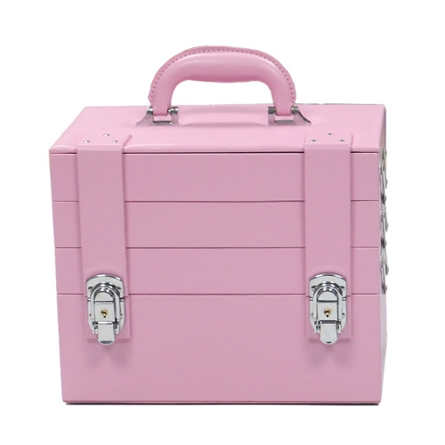 Wholesale Pink PU Makeup Vanity Box with 3 Layers For Girls