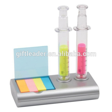 2PC Syringe Highlighter with Colours Memo Pads Holder