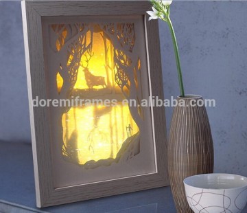 Aluminum photo frame/shadow box with LED and paper-cut / Landscape in frame