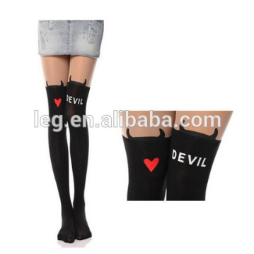 Red Heart Devil Fashion Graphic Print Nude Sheer Pantyhose Tights Hosiery