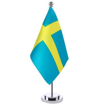 Small Blue Yellow Star Desk Flag - Sweden Table Flag with Pole and Base, Factory Price