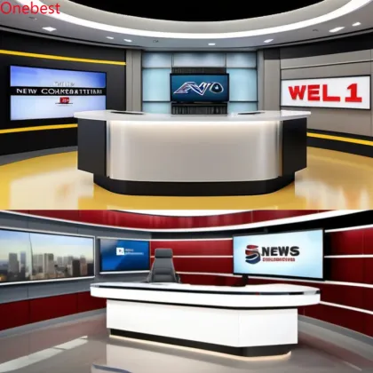 LED Futuristic News Studio Desk Furniture