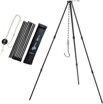 Portable Iron Campfire BBQ Fire Tripod Stand and Pot Holder Set: A Foldable Camping Grill Tool Kit