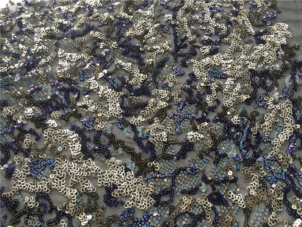 Navy Sequin Col Embroidery Fabric