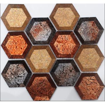 Mosaico de vidrio de hoja de oro cubierta hexagonal