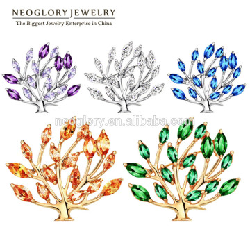 Fashion Zircon Plant Tree Design Alloy 14K Gold Plated Brooches for Women 2015 New Best Gift