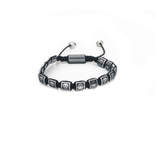 Bracelet à breloques crâne personnalisé tissé réglable hématite bijoux de mode pour les hommes