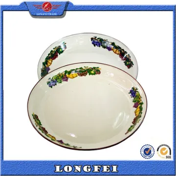 Hot Sell New Products White Decals Stainless Steel Rim Enamel Soup Plate