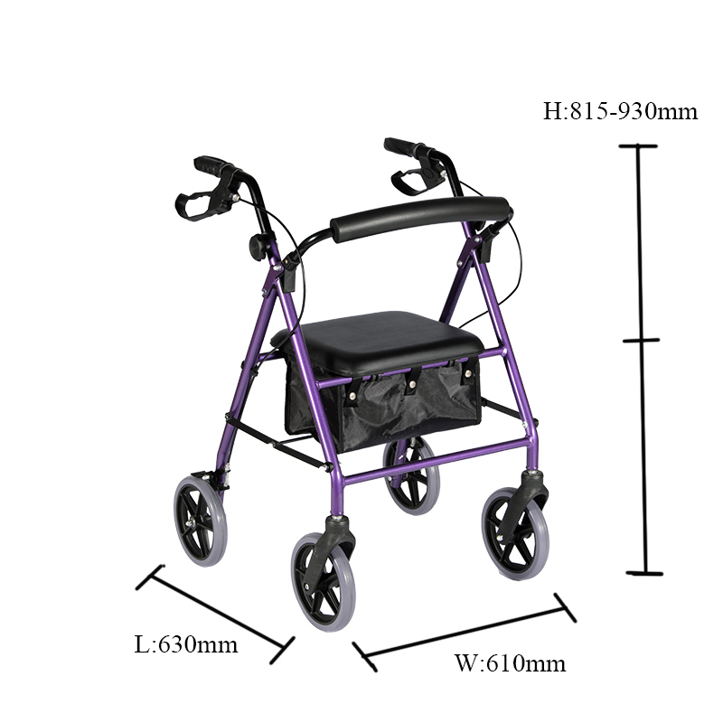 Rollator d'aluminium avec roues de 8 pouces, siège rembourré et dossier, poignées réglables en hauteur, plis pour le stockage et le transport, 300BL