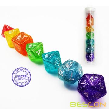 Bescon Unicorns Rainbow Sparkled Polyhedral D&amp;D Dice Set of 7 Colorido RPG Juego de roles Juego de dados 7pcs