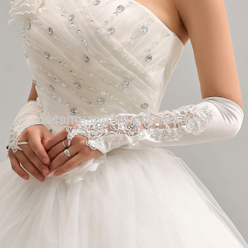 Hot selling OEM wholesale cheapest half finger 100% silk lace fabric bridal gloves for wedding party
