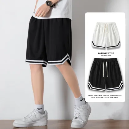 Ice Silk Mesh Men's Summer Basketball Leisure Pants - Big Size Trendy Breathable Gym Shorts