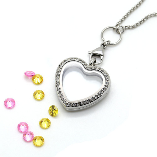 Heart Locket Necklace With Chinese Glass In Stainless Steel