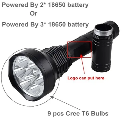 9 LEDs XM-L Bright 10000 lumens led flashlight