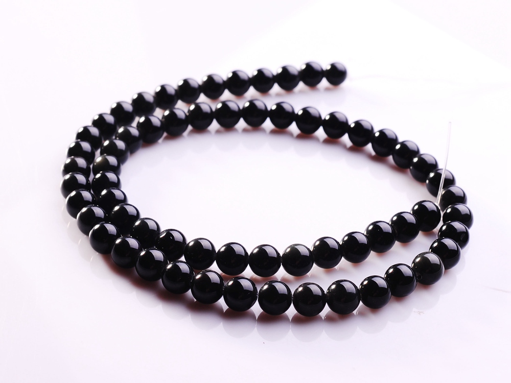 Perles rondes en obsidienne noire naturelle de 6MM, 16 &quot;