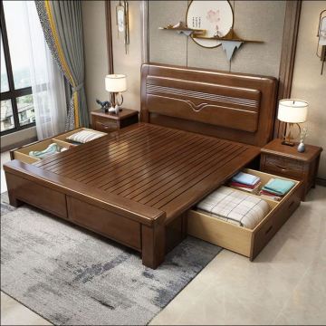Solid Wood Double Bed King Size for Hotel and Apartment Furniture Wholesale