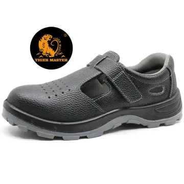 Black summer sandal safety shoe steel toe cap