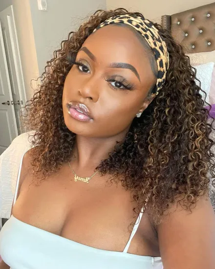 Deep Wave Headband Wig Heat Resistant Fiber Synthetic Water Wave Headband Wigs Scarf Glueless Paste Design For Women Curly Wig