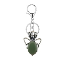 Green Aventurine 13X18mm Cabs Antique Silver Alloy Spider Pendant Keychain