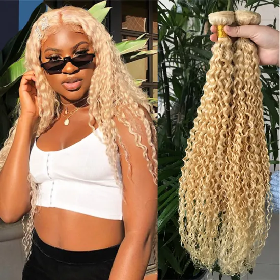 Wholesale 613 deep curly Blonde Virgin Hair Weave Bundles, 613# jerry curly hair,  kinky curly 613 wig blonde curly extensions