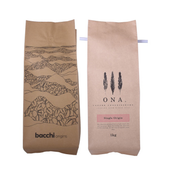 Bolsa de café bio degradable de papel kraft de fondo plano