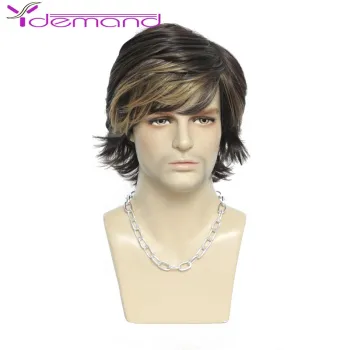 Y Demand Wholesale Synthetic Brown Hair Short Side Bang Wig Full Replacement Hair Daily Wigs Handsome Middle-aged Men
