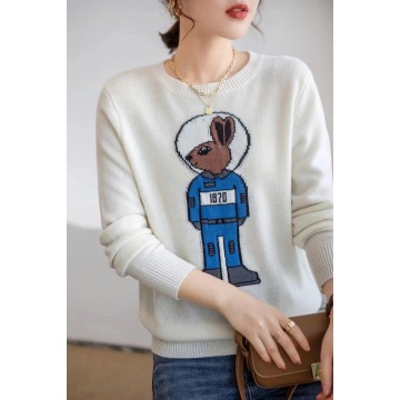 Space Rabbit Rundhals-Pullover aus Wolle mit Intarsien