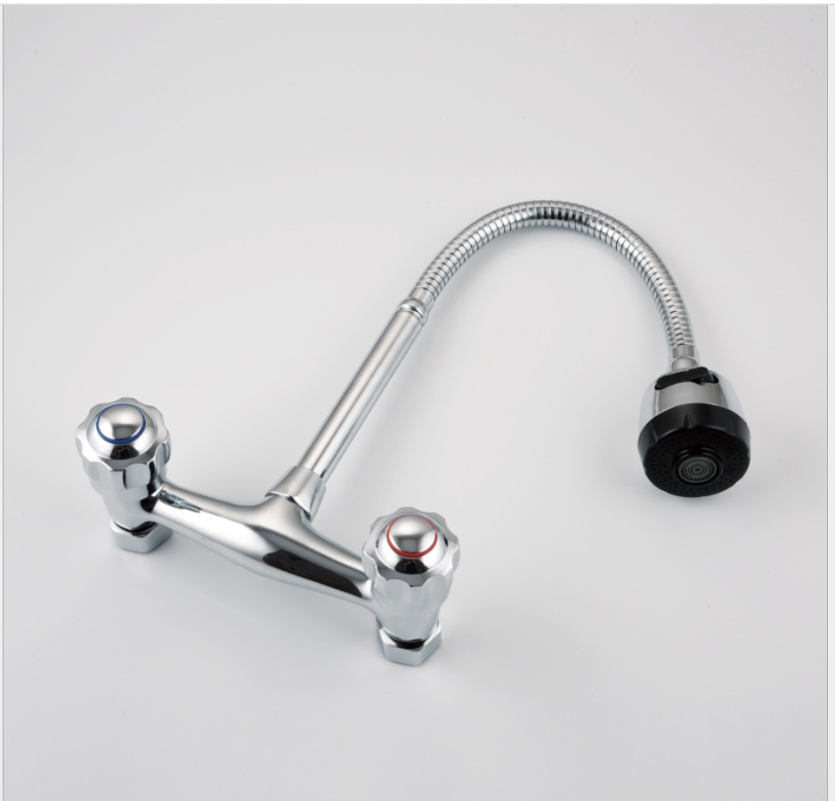 Wall Mounted Kitchen Faucets SS Dual Hole 360 swivel kitchen Cold and Hot Mixer Tap with universal head