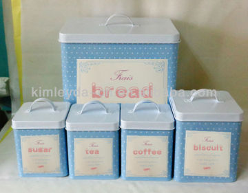 Set of 5 square bread bin biscuit tea coffee sugar canisters