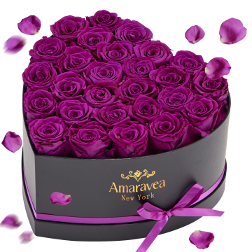 Heart Gift Box of 27 Purple Preserve Roses