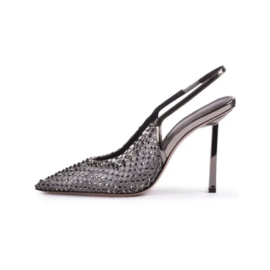 Slingback Kitten Mesh Pumps Pointed Toe Wedding Heel