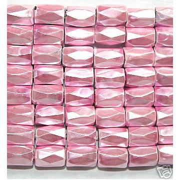 Pale Pink Hematite 18 Faced Tube Beads 5X8MM Grade AB