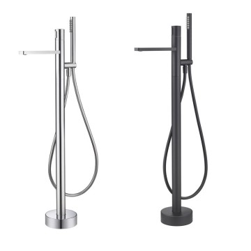 Grifo de baño independiente de latón de cuerpo entero negro y plateado para bañeras de remolino