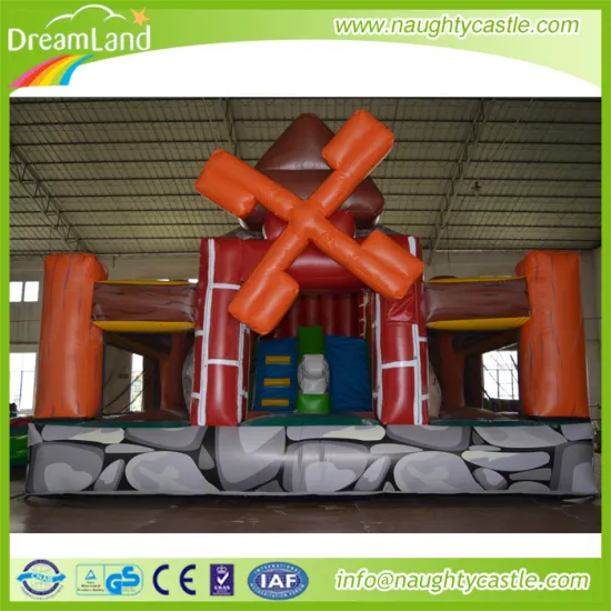 commercial grade inflatable bouncer with cartoon house and windmill