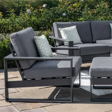 Aluminium Outdoor Furniture Set: Metal Sun Loungers with Firepit Table