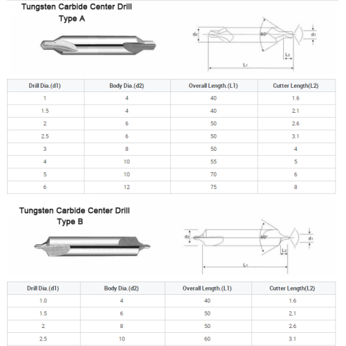 Tungsten Carbide center drills bit for stainless steel