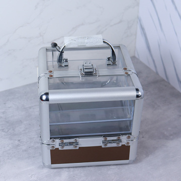 Small Clear Transparent Cosmetic Organizer Box - Travel 2 Trays Makeup Case Aluminum Acrylic