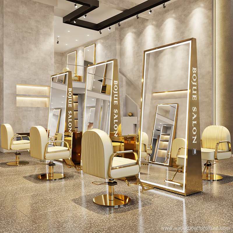 New Design Double Side Large Full Length Gold Styling Barber Shop Furniture Hairdressing Makeup Led Floor Beauty Salon Mirror