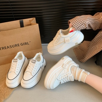 2025 Summer Collection White Leather Lace-Up Mesh Walking Sneakers