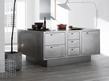 Modern Mini Island Stainless Steel Kitchen Cabinet Set