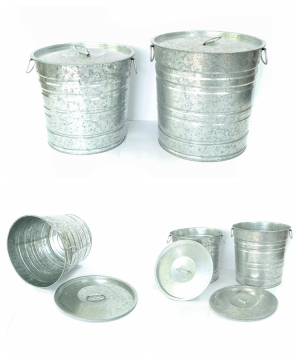 Outdoor Garden Galvanized Bucket Trash Can