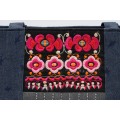 Yi-Stil Ormangülü İşlemeli Denim Tote Çanta