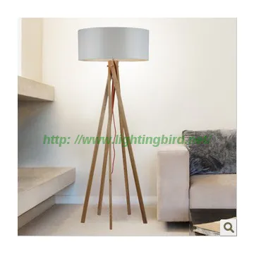 Modern Natural Wood Floor Lamps With  Fabric Shade white Shade